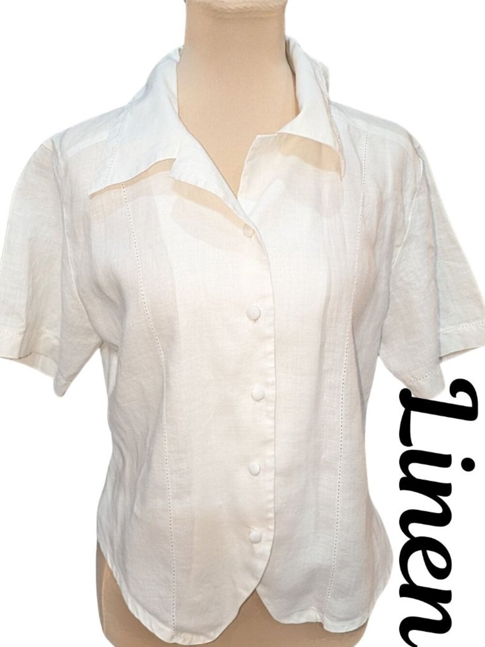 Jordan White 100% Linen Short Sleeve Button Up Blouse